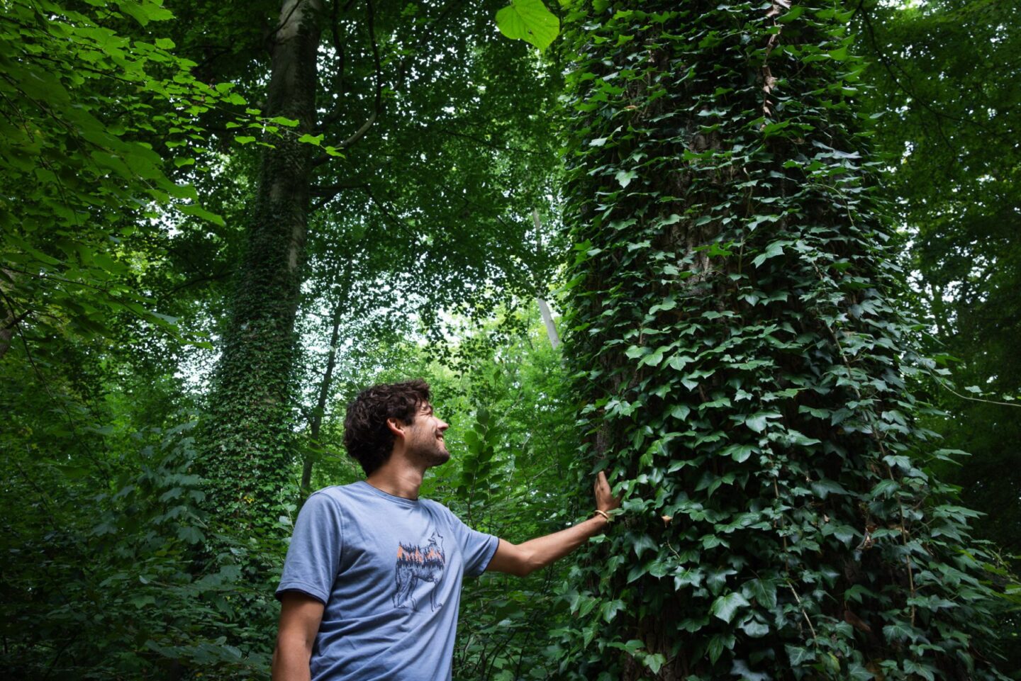 Donateur staat naast een grote eik